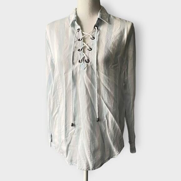 Rails Uli Tunic Lace Up Block Stripe Nautical Size Medium Lyocell Relaxed Fit - Picture 2 of 16